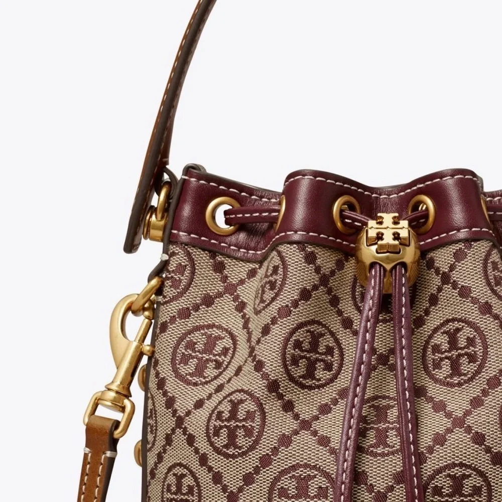 NWT! NEW Tory Burch T Monogram Jacquard Studded Mini Bucket Bag -multi leather